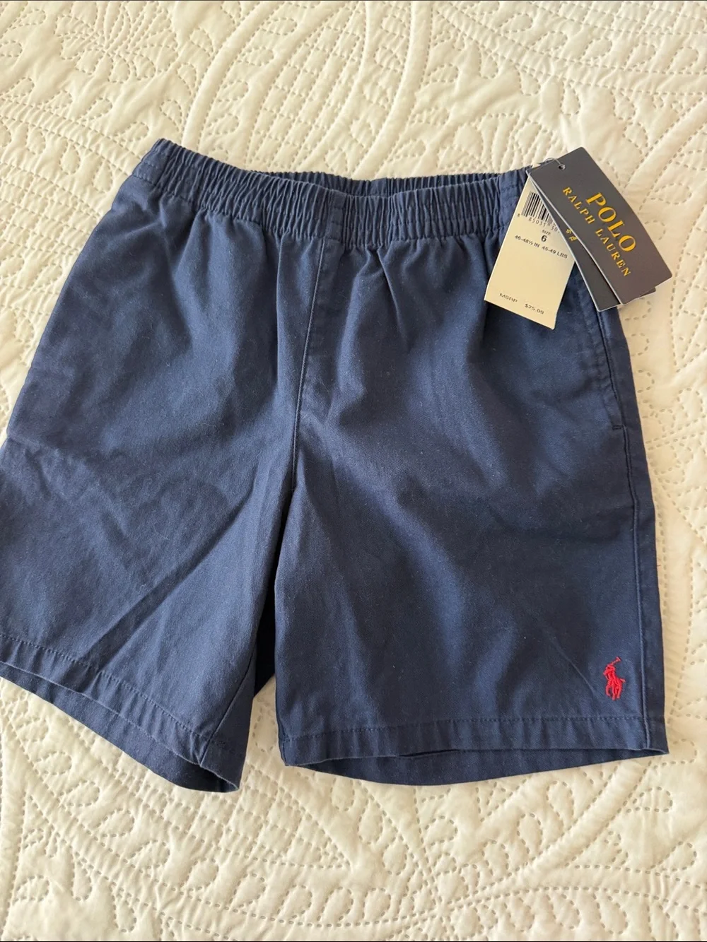 Ralph Lauren Navy Blue Kids Shorts with Red Polo Logo